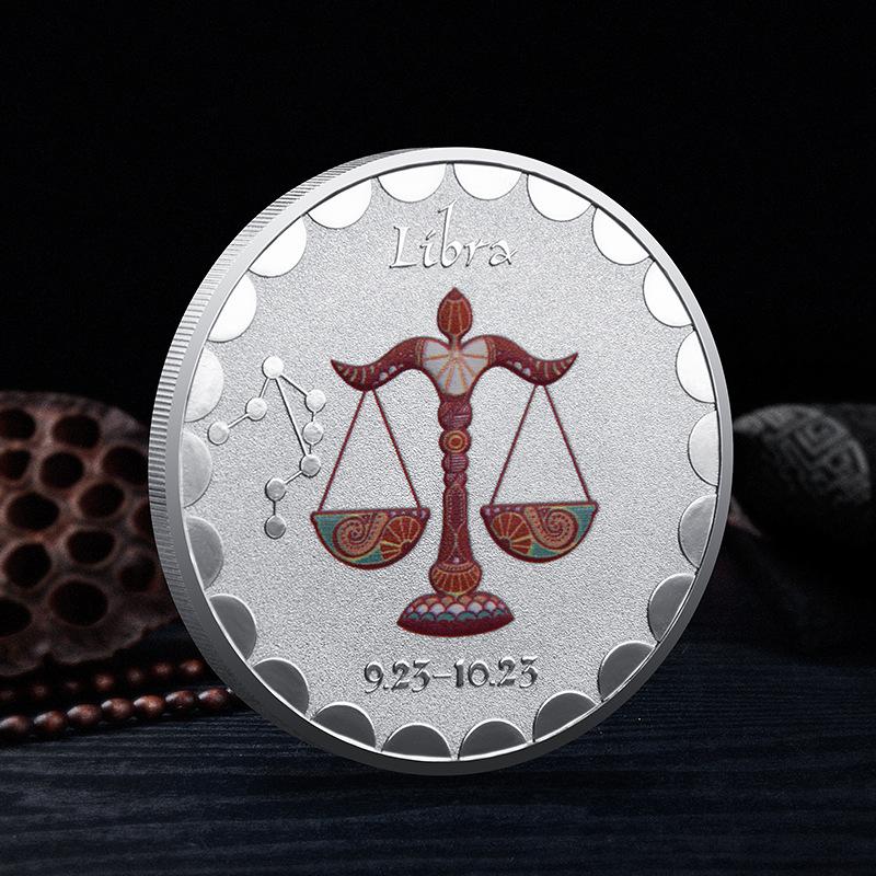 Gedenkmünzen der zwölf Sternbilder, europäisch und amerikanisch, Sonnen- und Mondgötter, Glücksbringer, farbenfroh, für Sternbild-Enthusiasten, gesammelte Silbermünzen