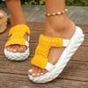 Women's Plus Size Lightweight Woven Slippers - Thick-Soled, Wool, Round-Toe Sandals, European & American Casual Style