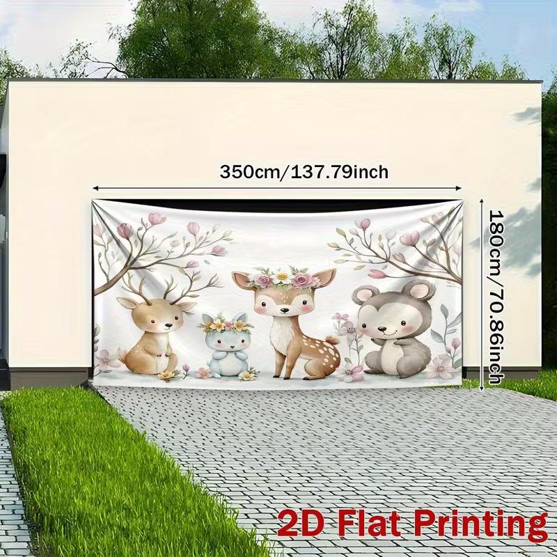 2D Whimsical Woodland Nursery Tapestry Adorable Creatures with Flower Crowns Art Print