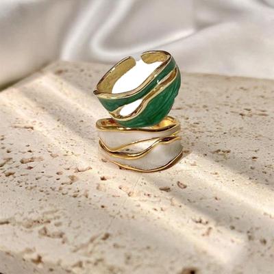 Geometric Double-layer Hollow Ring Female Fashion Temperament Irregular Drip Glaze Color Matching Open Ring