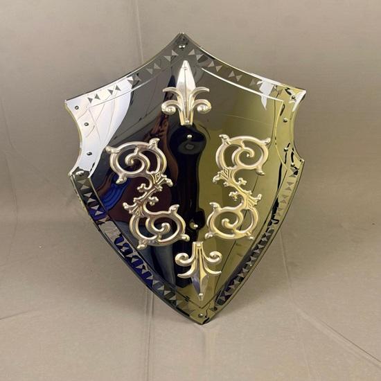 Polished Steel Knight Shield with Fleur De Lis Medieval Armor Prop, Wall Decor