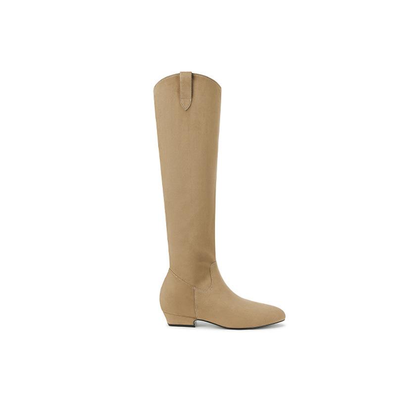 Su Yinyin has the same Shibuya boots~ V-mouth pointed suede thick heel high knight boots with thin temperament and western stacking boots