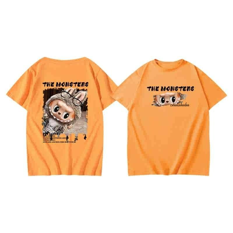 

Мультяшная футболка Labubu для детей и взрослых с принтом, летняя, женская, топ, для девочки и мальчика, семейная, одежда для родителей и детей 100