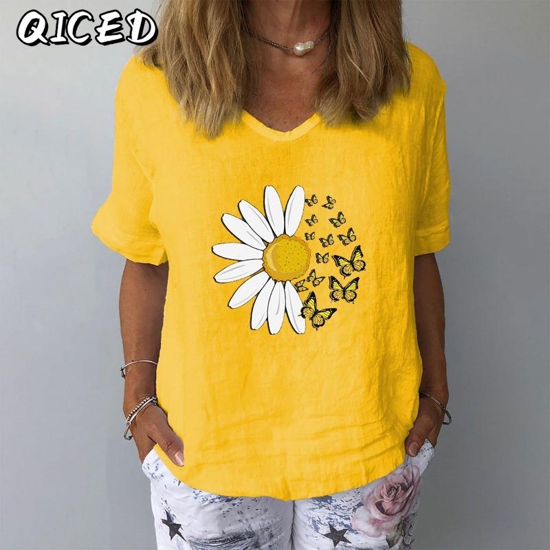 QICED Women's Fashion Casual Short Sleeve V Neck Blouses & Shirts