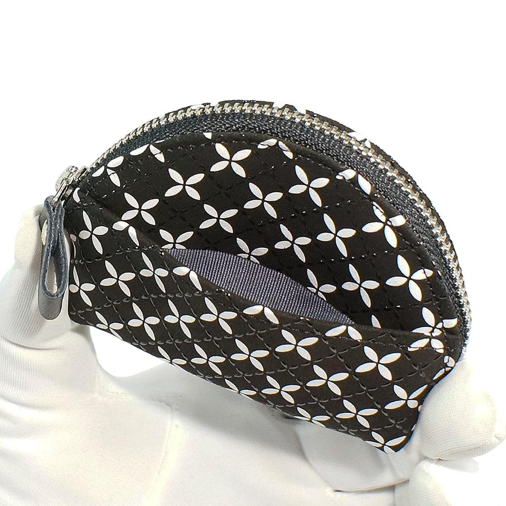 Indenya Inden Coin Purse, Deerskin Leather, Soft, Shippo Pattern, Black with Black Lacquer and White Chintz, 8801