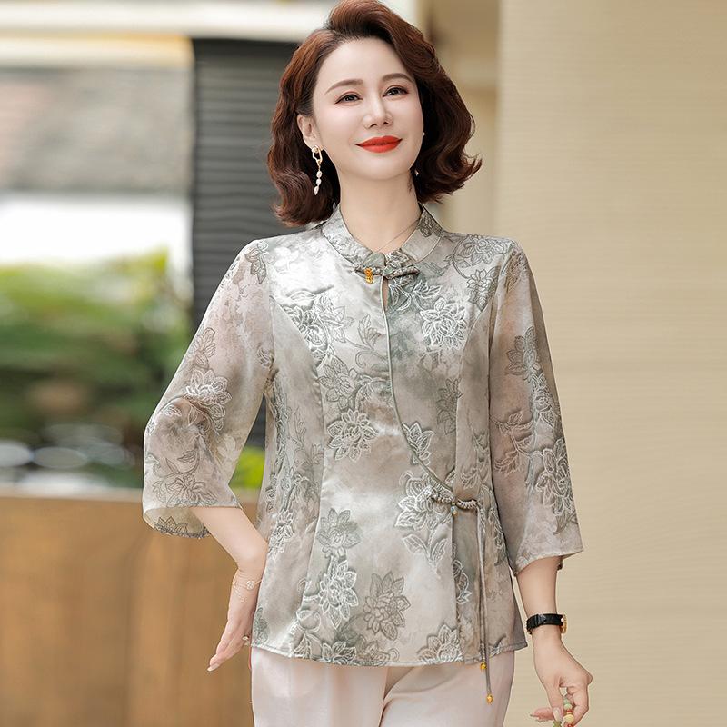Mom's New Chinese Style Two-Piece Set: Spring/Autumn Blouse & Summer Set for Middle-Aged and Elderly Women, 2026