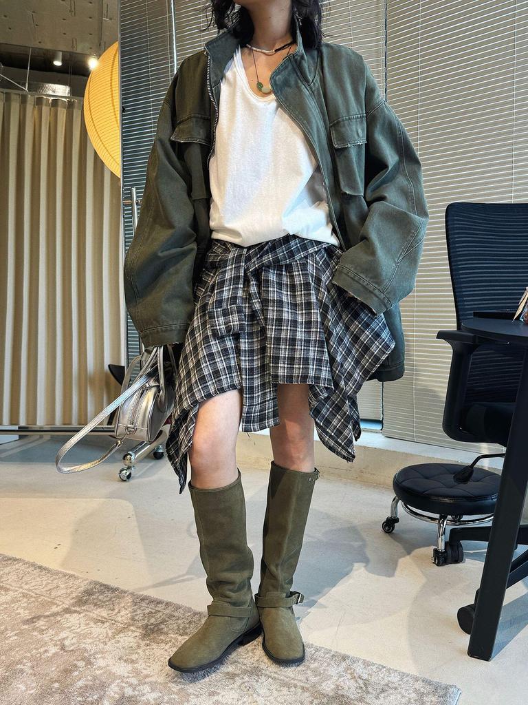 Xu Man Korean Retro Plaid Irregular Hem Tall Slimming Skirt for Women