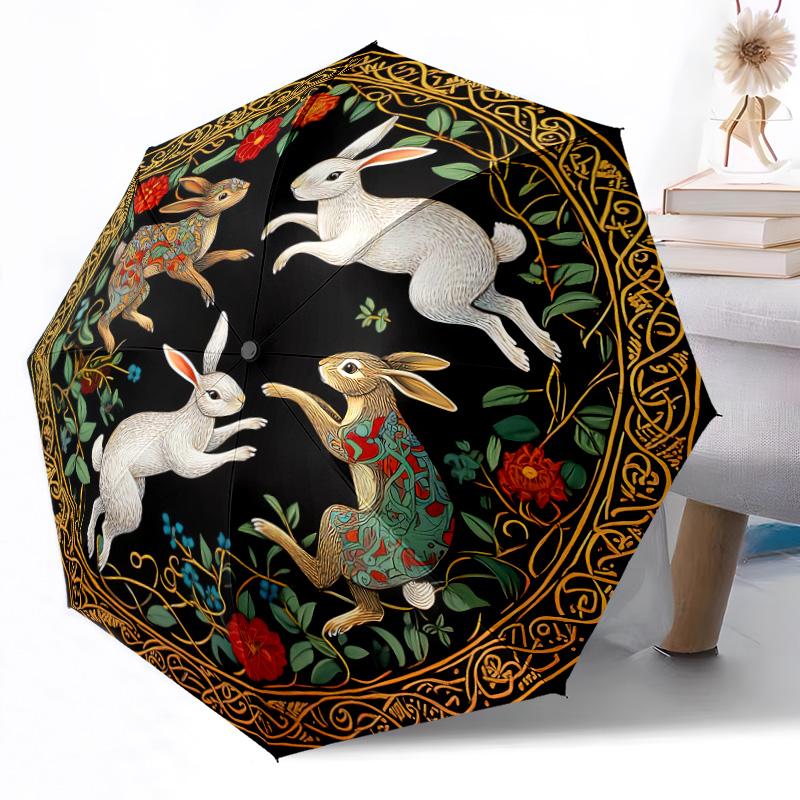 Rabbits Automatic Umbrella Compact 8-Rib Design Durable Plastic & Iron Travel Essential Fashionable Accessory Gift for Festivals