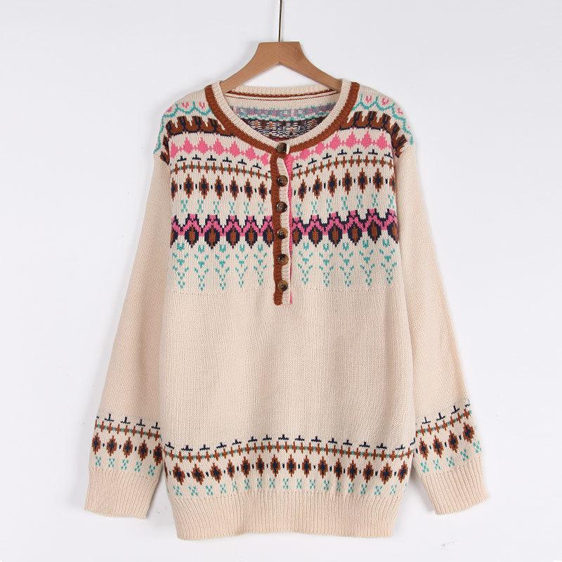 

Женский осенне-зимний свитер с длинными рукавами и винтажной жаккардовой отделкой на пуговицах L хаки