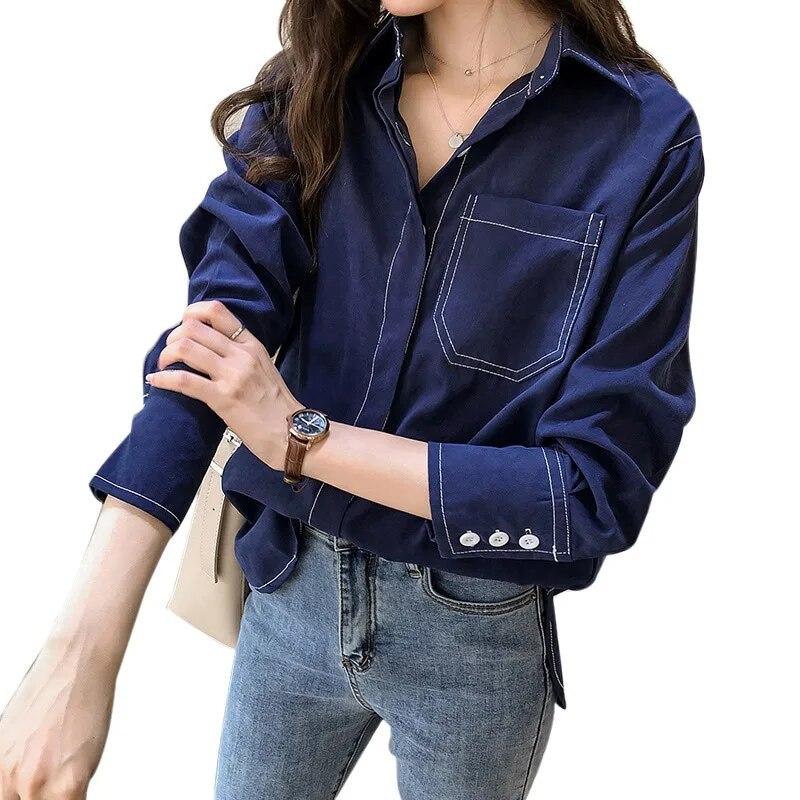 

Блузка Сплошной цвет Свободная индивидуальная повседневная рубашка с длинными рукавами для подруг Белая 2XL L