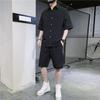 Camicie da uomo Set Camicia estiva a maniche corte tinta unita e pantaloncini da spiaggia Set sportivo da 2 pezzi