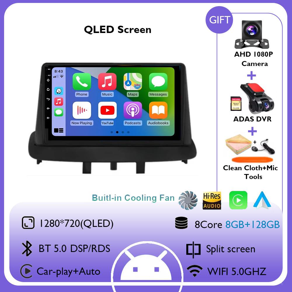 For Renault Megane 3 Fluence Samsung SM3 2008 - 2014 9“ Android 14 Carplay Car Radio Navigation GPS Multimedia Player wifi+4G BT