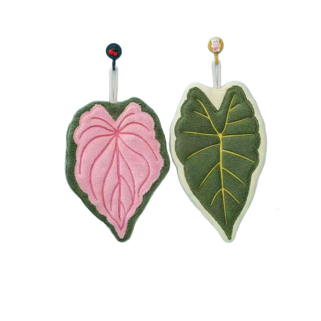 Cute Hanging Leaf Hand Towel - Thickened Coral Fleece for Kitchen & Bathroom