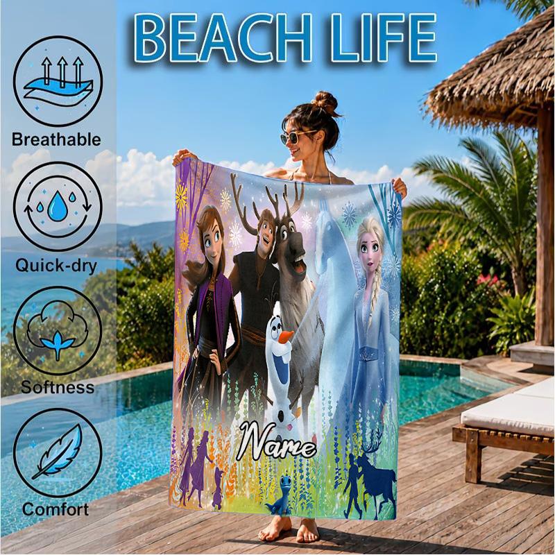 Custom Name The Snow Queen Microfiber Beach Towel, Quick-Dry, for Summer Travel, Beach Essential, Picnic Essentials, Swimming Pool