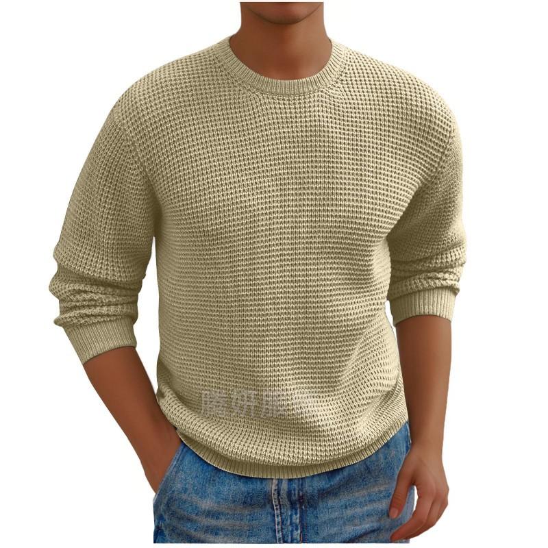 Mens 2026 Solid Color Crew Neck Long Sleeve Knit Sweater Plus Size Warm Casual Youth Fashion