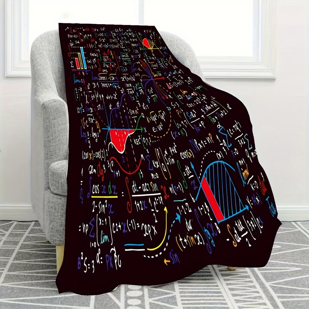 Mathematical Element Printed Flannel Blanket for Algebra Geometry Lovers Educational Design Calculus Physics Themed Gift