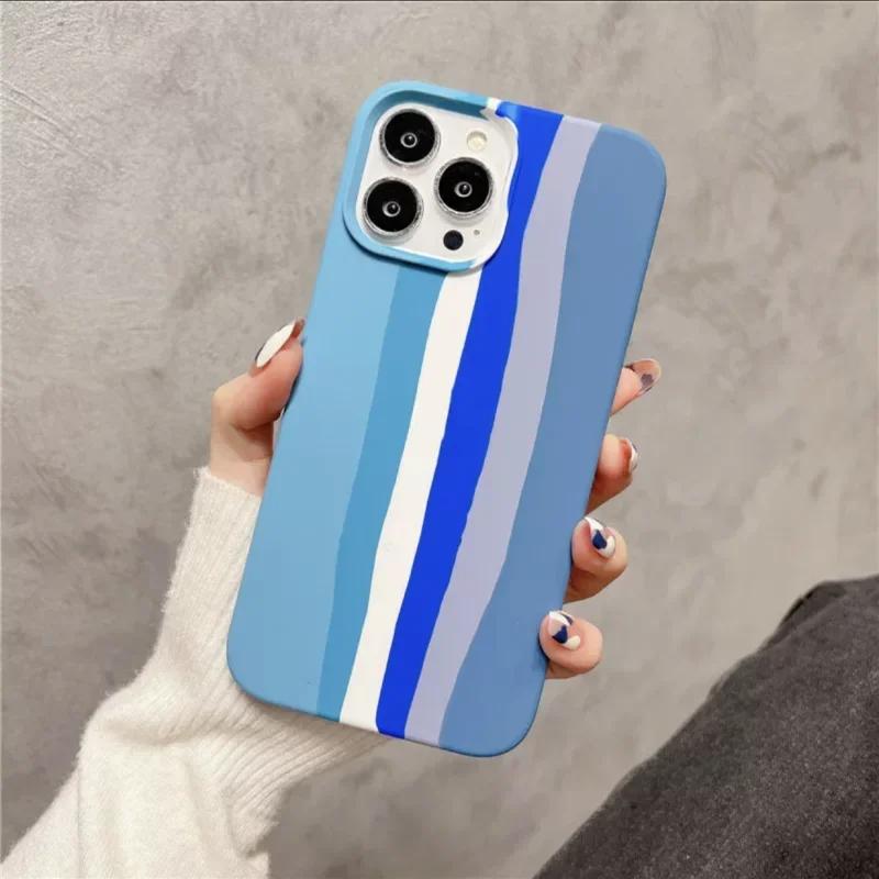 

Чехол Rainbow Liquid Silicone для iPhone 15 14 13 11 Pro Max для iPhone 12 X XR XS 8 7 Plus, защитный чехол с полным набором функций For iphone 13Pro Max синий
