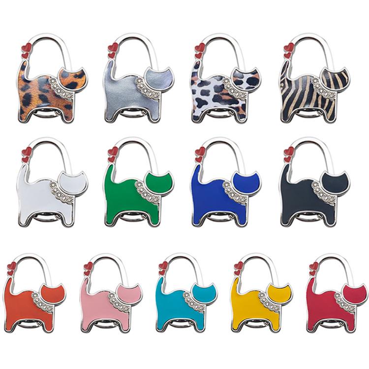 Two-heart Cat Bag Hook: Customizable Logo, Inner-Folding Table Edge Hook for Ladies