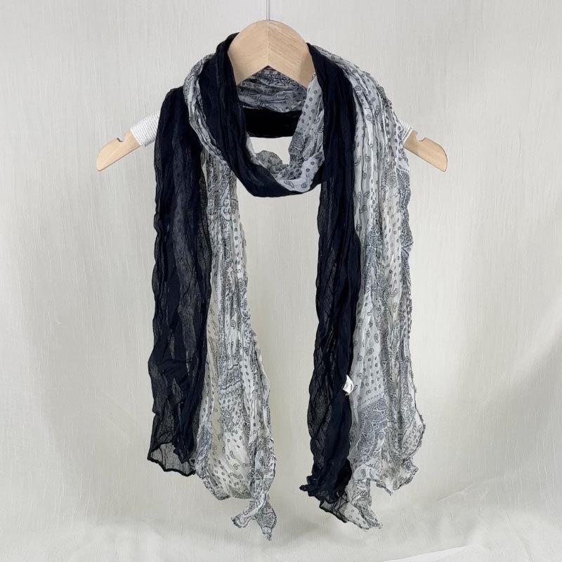 Retro Ethnischer Stil Warmer Kälteschutz Schal Damen Geknitterter Seidenschal Langer Faltenverlauf Farbverlauf Schal Mode Kopftuch Geschenke