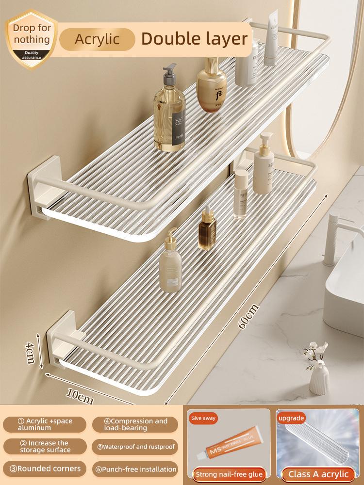 Acrylic Transparent Wall Storage Rack Cosmetic Makeup Storage Tray Shampoo Rack Shower Shelf Bathroom Accessories No Drill Shelf
