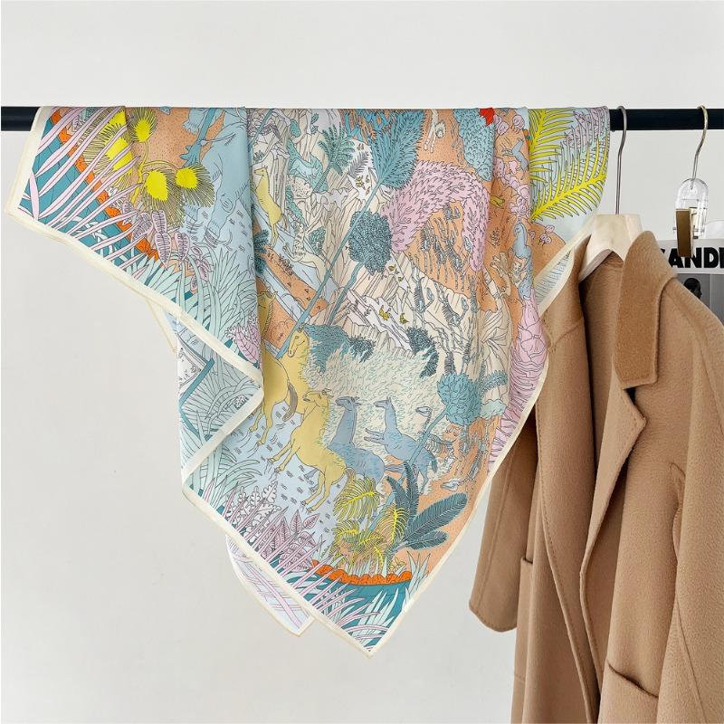 Spring New 90 Plain Crepe Satin Silk Scarf Women's High Sense 100% Mulberry Silk Thin Shawl Square Gift