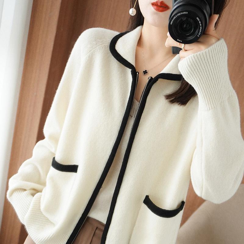 Korean Style Women's Wool Cardigan - Short, Thick Zippered Sweater for Autumn & Winter