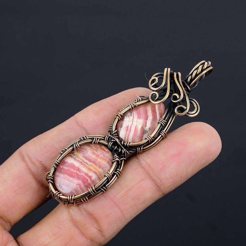 Rhodochrosite Jewelry, 999 Copper Wire Wrapped Pendant, Handmade Gemstone Jewelry Pendant, For Memorial Day