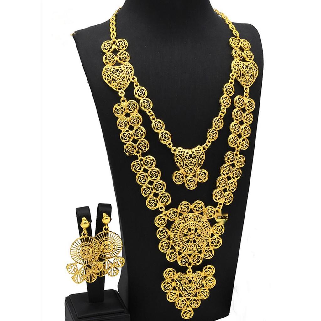 24k Vergoldetes Nahöstliches Brautschmuckset - Halskette & Langer Schmuck