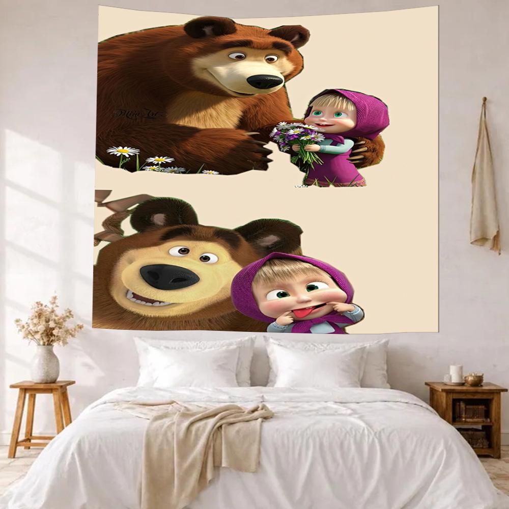 Masha Bear Wall Decor Tapestry Art For Pet Memorial Birthdaywedding Party Backdrop Family Gift
