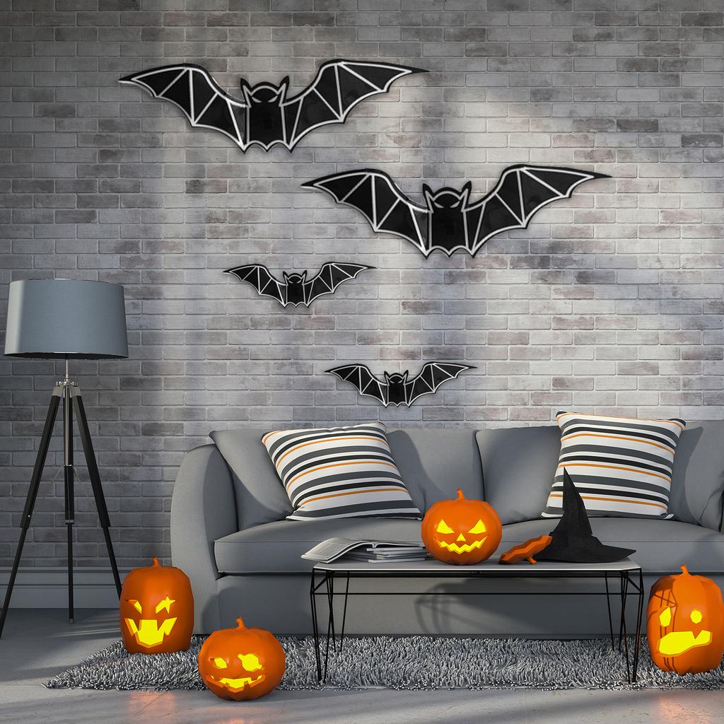 Halloween Party Bats Wall Stickers 3D PVC Waterproof Decals Scary Luminous Bat Decor for Home Window Room Decorations