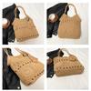 Bolso Tejido Hecho a Mano para Mujer, Bolso Sencillo de Viaje para Playa, Bolso de Hombro Único de Color Sólido con Cuentas Huecas y Borla