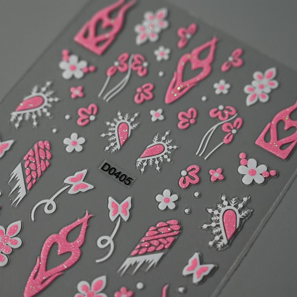 Pink Glitter Powder Skull Halloween 3D Nail Sticker 10X8cm Ghost Bat Spider Web Style Nail Decals DIY Winter Manicure Decoration