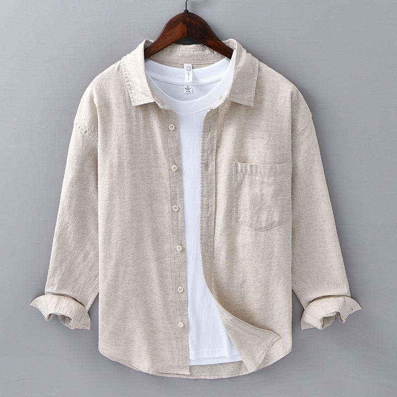 

Мужская льняная рубашка с длинным рукавом в стиле business casual - Универсальный хлопково-льняной топ для весны/лета M