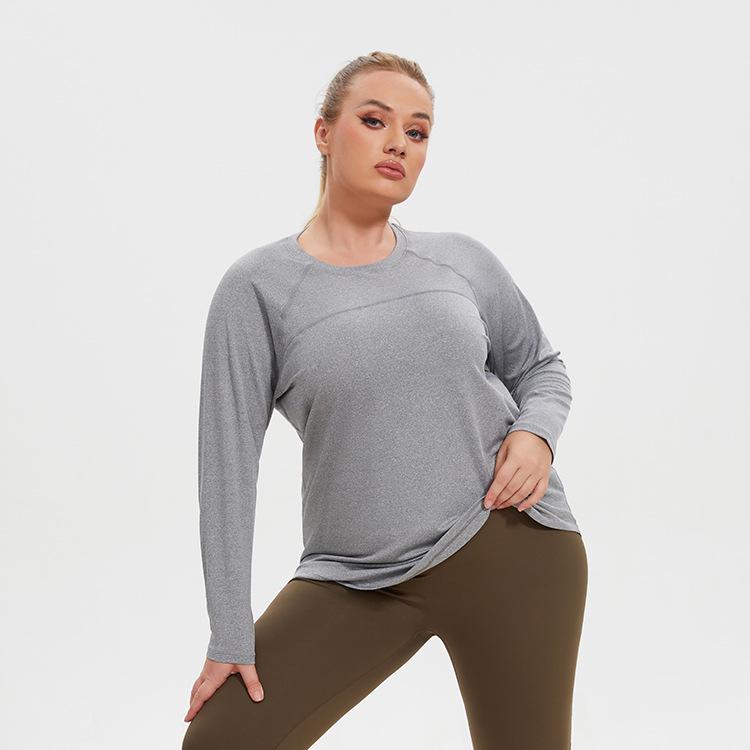 Women's Plus Size Mesh Patchwork Moisture-Wicking Long Sleeve Yoga Top