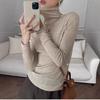 Damen Rollkragen Geripptes Strickoberteil Langarm Figurbetont Lässig Basic Pullover Pullover Einfarbige