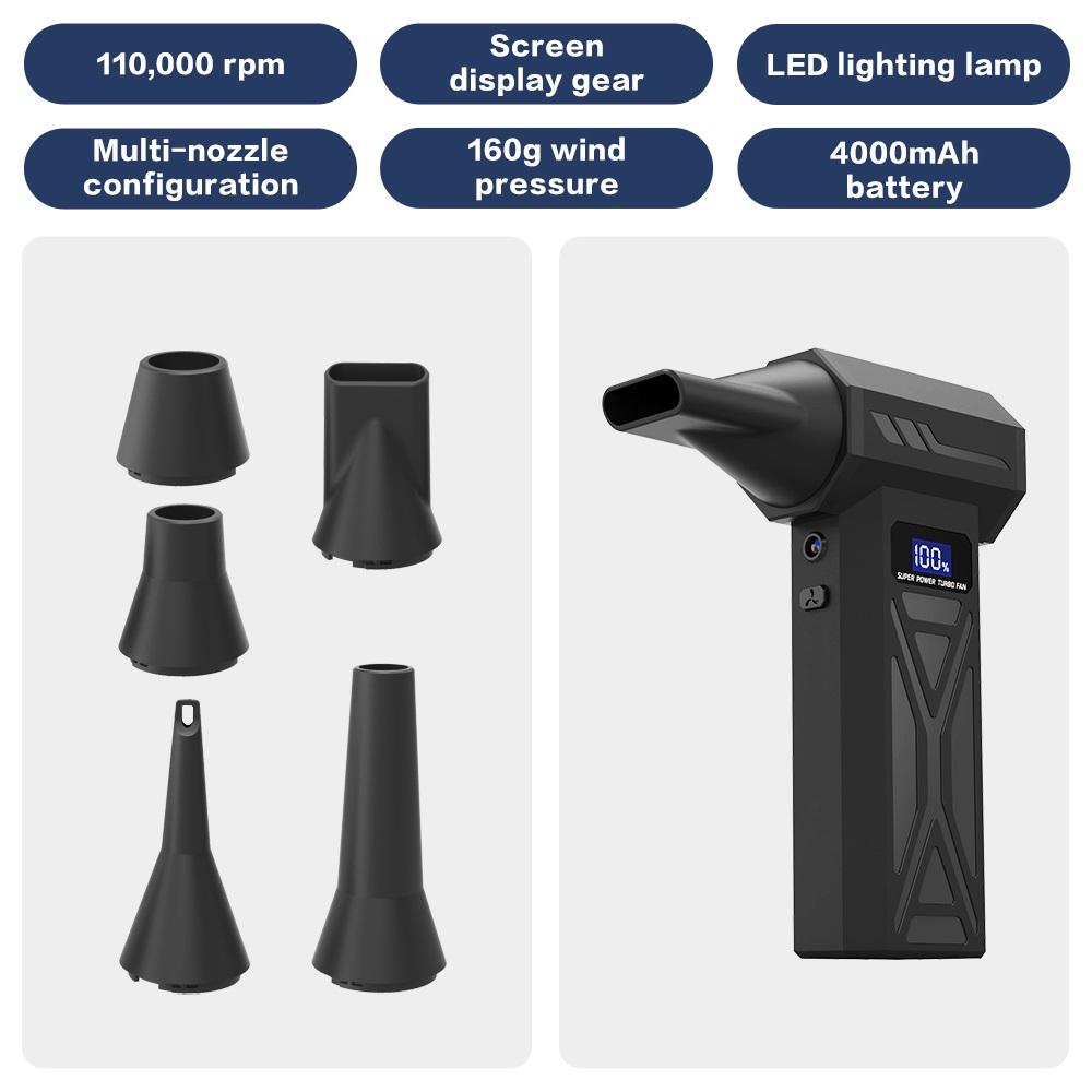 Powerful Air Blower 110000Rpm 4 Gear Adjustable Turbo Jet Blower With Led Light Battery Display Cordless Compressed Air Duster