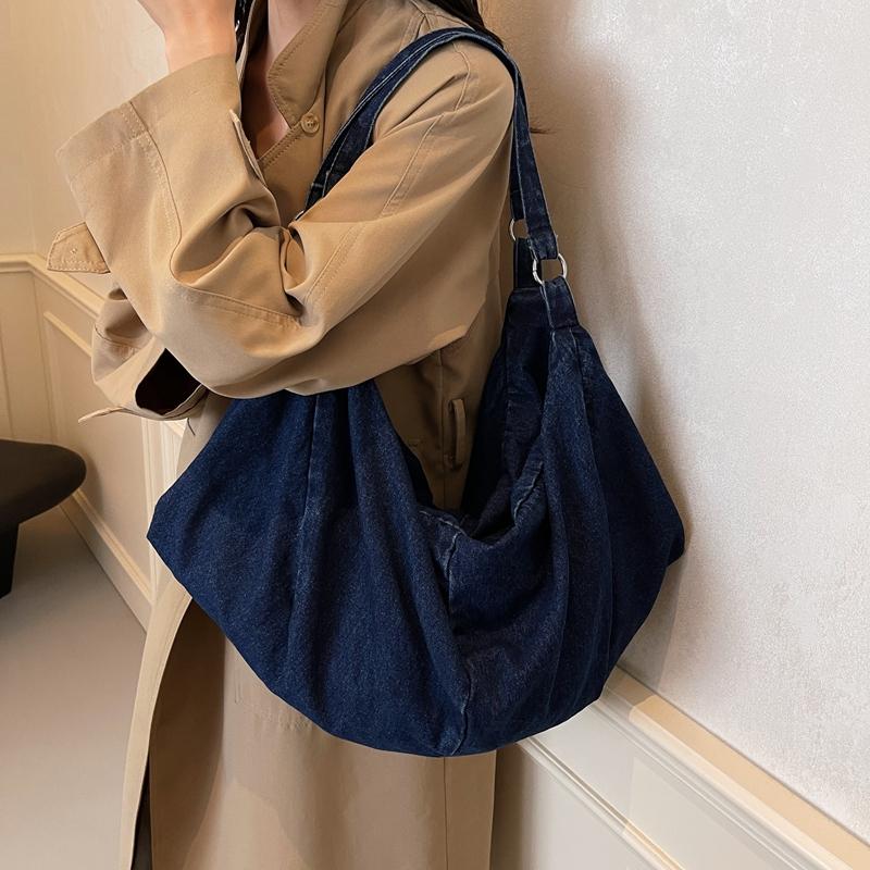 Solid Color Zipper Crossbody Denim High Quality Sweet Bags for Women Commuting High Capacity Women's Shoulder Bags