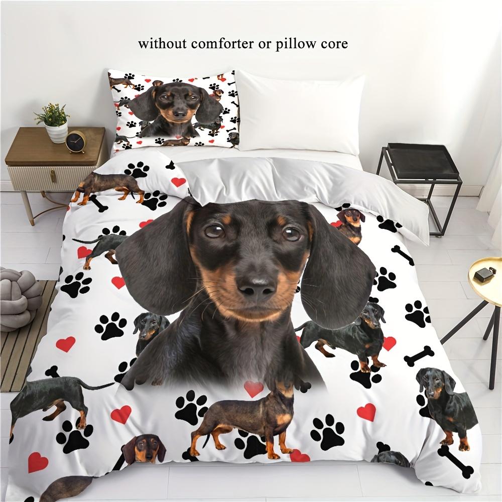 Cute Dachshund Dog Printed Bedding Set - 2/3pcs Duvet Cover Set (1 Duvet Cover + 1/2 Pillowcase, Without Core) for Bedroom