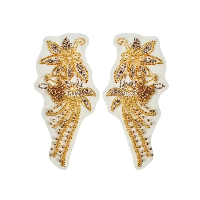 

1 Pair Elegant Embroidery Clothes Patches Nail Beads Clothing Applique For Bridal Gown And Evening Dress Decoration 1