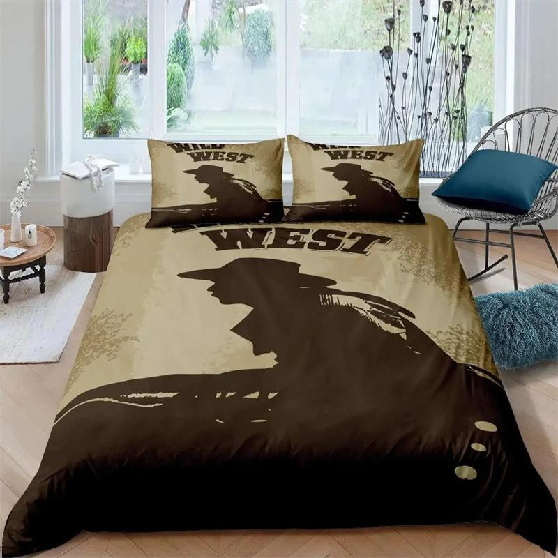 Western Cowboy Duvet Cover Set Vintage Farmhouse Bedding Set for Kids Boys Teens Queen Size Soft 2/3pcs Polyester Quilt Cover
