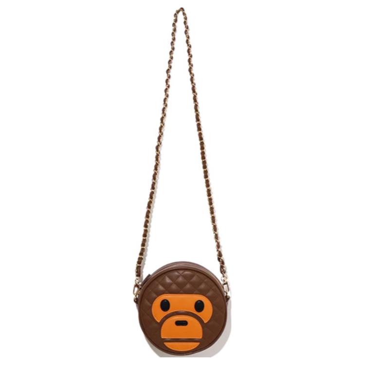 A Bathing Ape Cartoon Cute Zipper Closure Microfiber Synthetic Leather Small Round Shoulder Crossbody Bag Medium Women bags Brown 0ZXBGW282513G Coffee,Medium