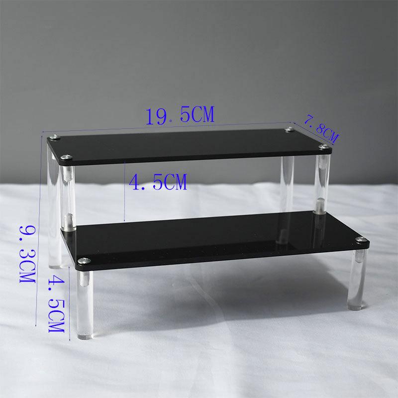 Black Acrylic Multi-Layer Display Stand for Model Figures, Bracelets, and Jewelry Storage.