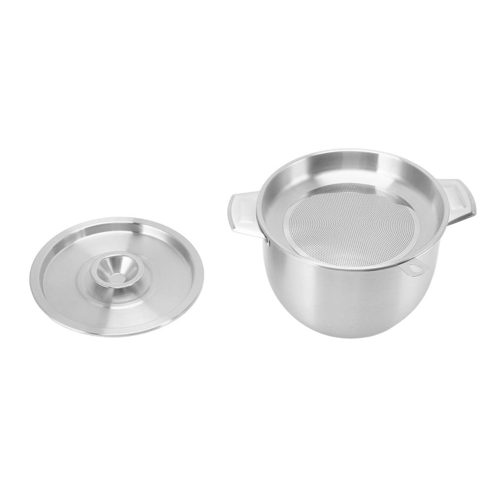 2.8L Household Oil Filter Pot Stainless Steel Strainer Storage Tank Kitchen Accessory with Filter Net Lid