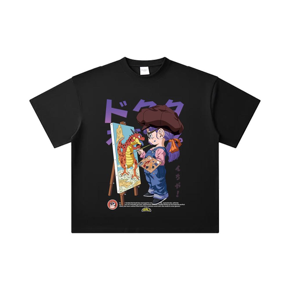 260 GSM Double Yarn 32 Count 100% Cotton Dragon Ball V10 Arale Print Unisex Heavy Cotton T Shirt