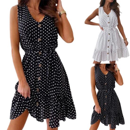 Sommerkleid Ärmellos Hohe Taille Damen V-Ausschnitt Lockeres Kleid für Urlaub