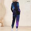 Women Plus Size V Neck Long Sleeve Scrub Set Purple Pink Cosmic Swirl Galaxy Print Nurse Uniform Set