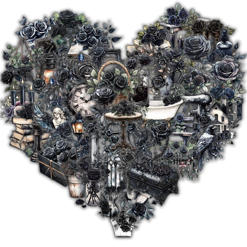

50PCS Transparent Cartoon Dark Rose Sticker Suitcase Laptop Material PET Bookkeeping Pack Creative Guitar Scrapbook Stickers