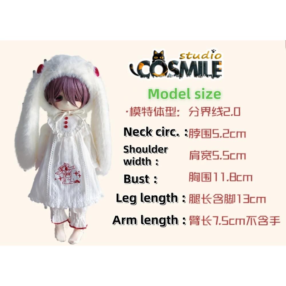 Japanese Lop-eared Rabbits Bunny Cute White Pajamas Hat Dress Skirt Costume 1/6 Size BJD Doll Accessories Doll's Clothes DJ Sep