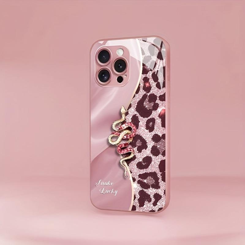 Spliced Leopard Print Golden Snake Metallic Paint Glass Phone Case For iPhone 17 16 15 14 13 12 11 Pro Max Plus 16E 17Air Cover