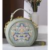 Runde Umhängetasche mit Vintage-Stickerei, Handtasche mit Reißverschluss, klassische Trend-Nischen-Umhängetasche